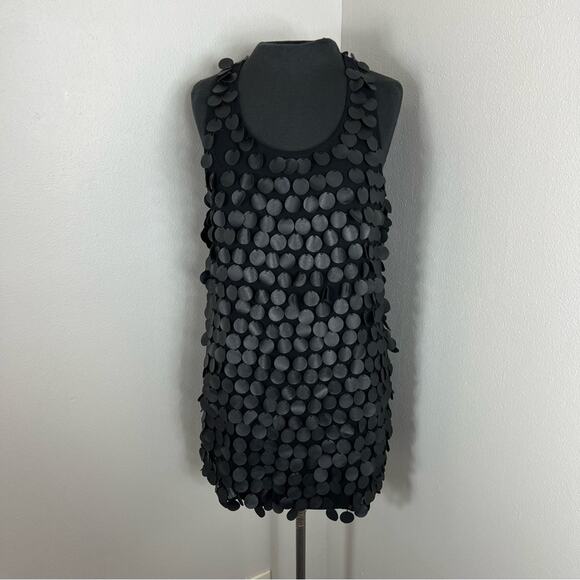 Zara Mini Dress Leather Sequin Disk Detail Sleeveless Party Going Out Black - Picture 2 of 7